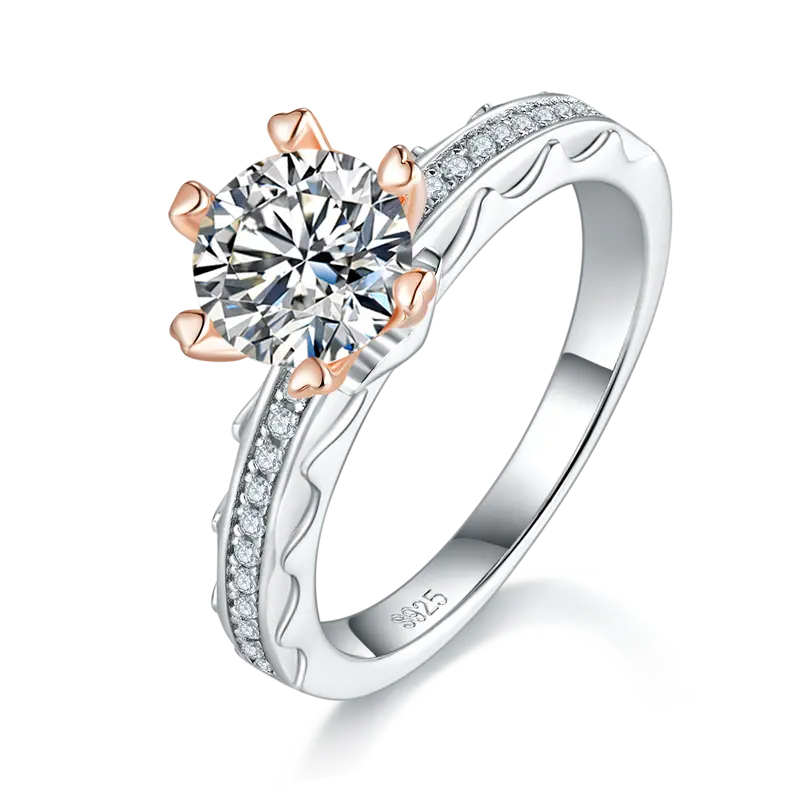 S925 Sterling Silber Moissanit Ring mit Goldherz-Krappen