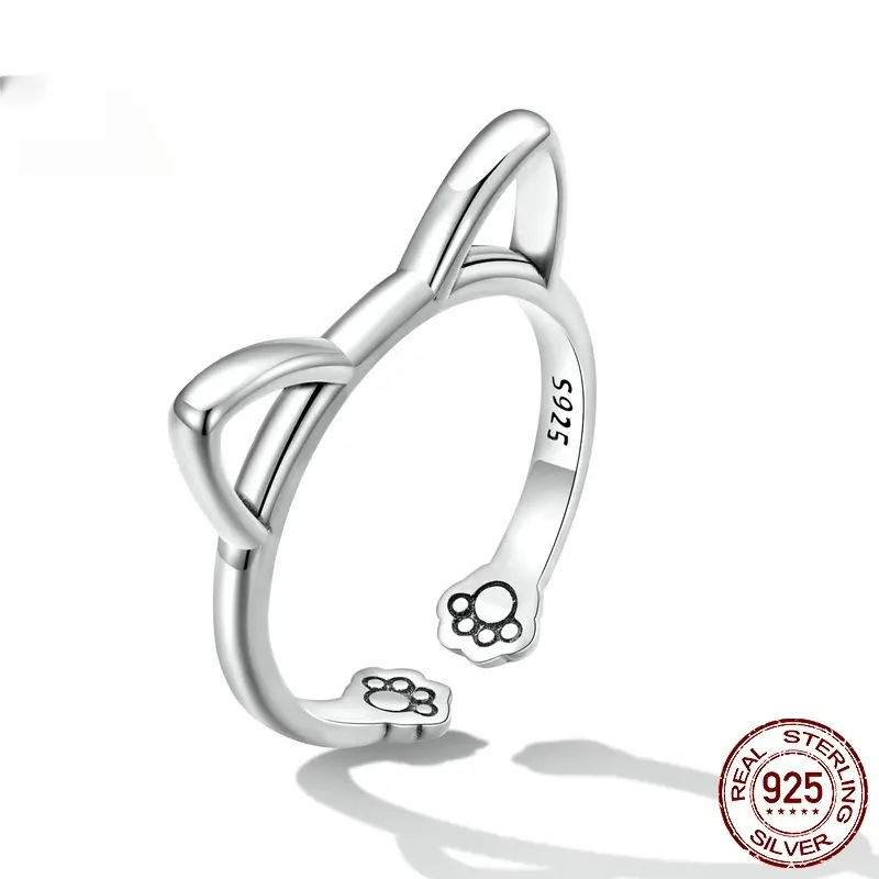 S925 Sterlingsilber Minimalkatze Offener Ring Ohrring