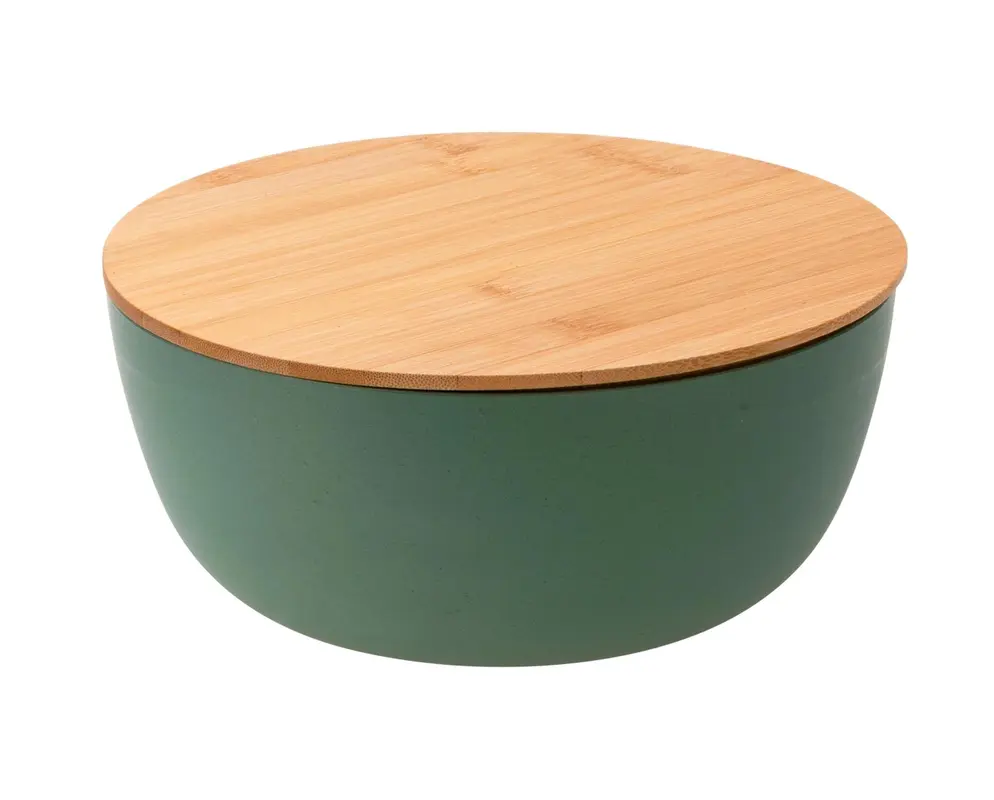 Salatschüssel mit Bambusdeckel, grün, D14cm