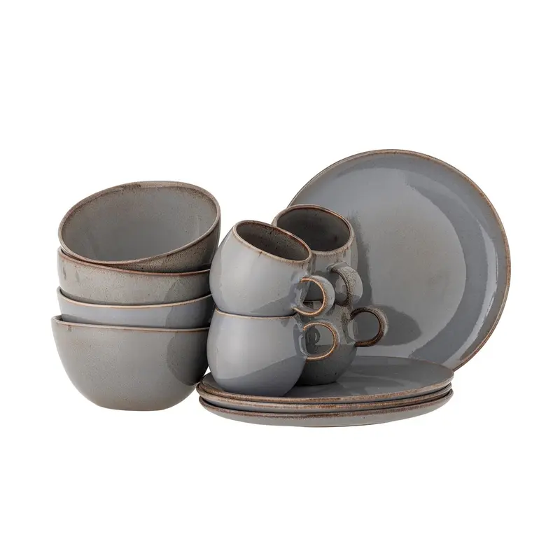 Sandrine Frühstück Set, Grau, Steingut