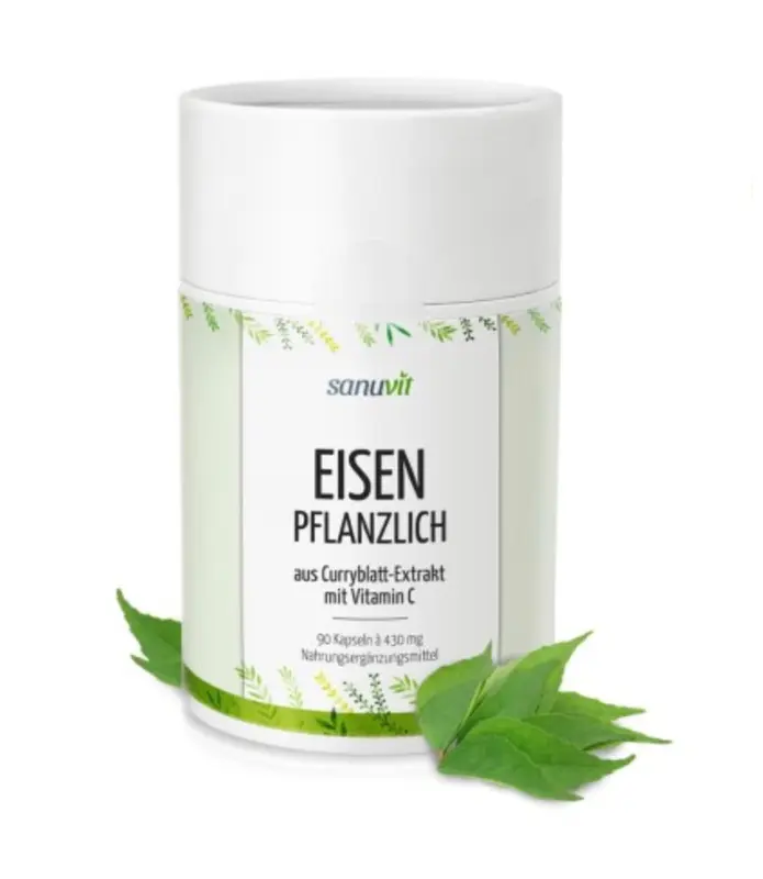 Sanuvit Eisen Komplex + Vitamin C (aus Curryblatt-Extrakt) vegan  - 90 Kapseln