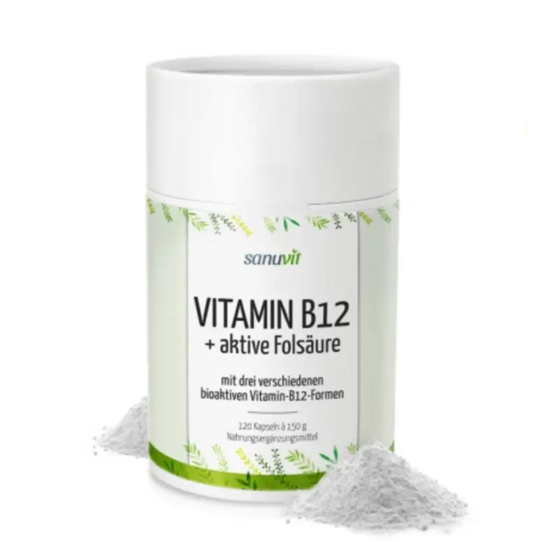 Sanuvit Vitamin B12 - 3 aktive Verbindungen + Aktive Folsäure Quatrefolic® - vegan - 120 Kapseln