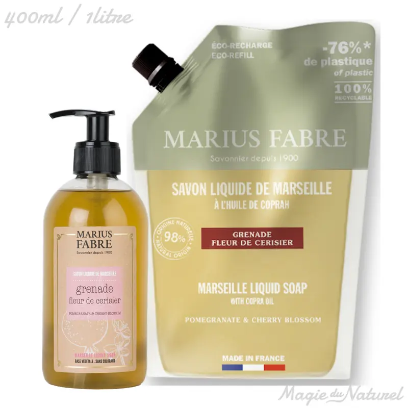 Savon liquide de Marseille fleur de cerisier et grenade