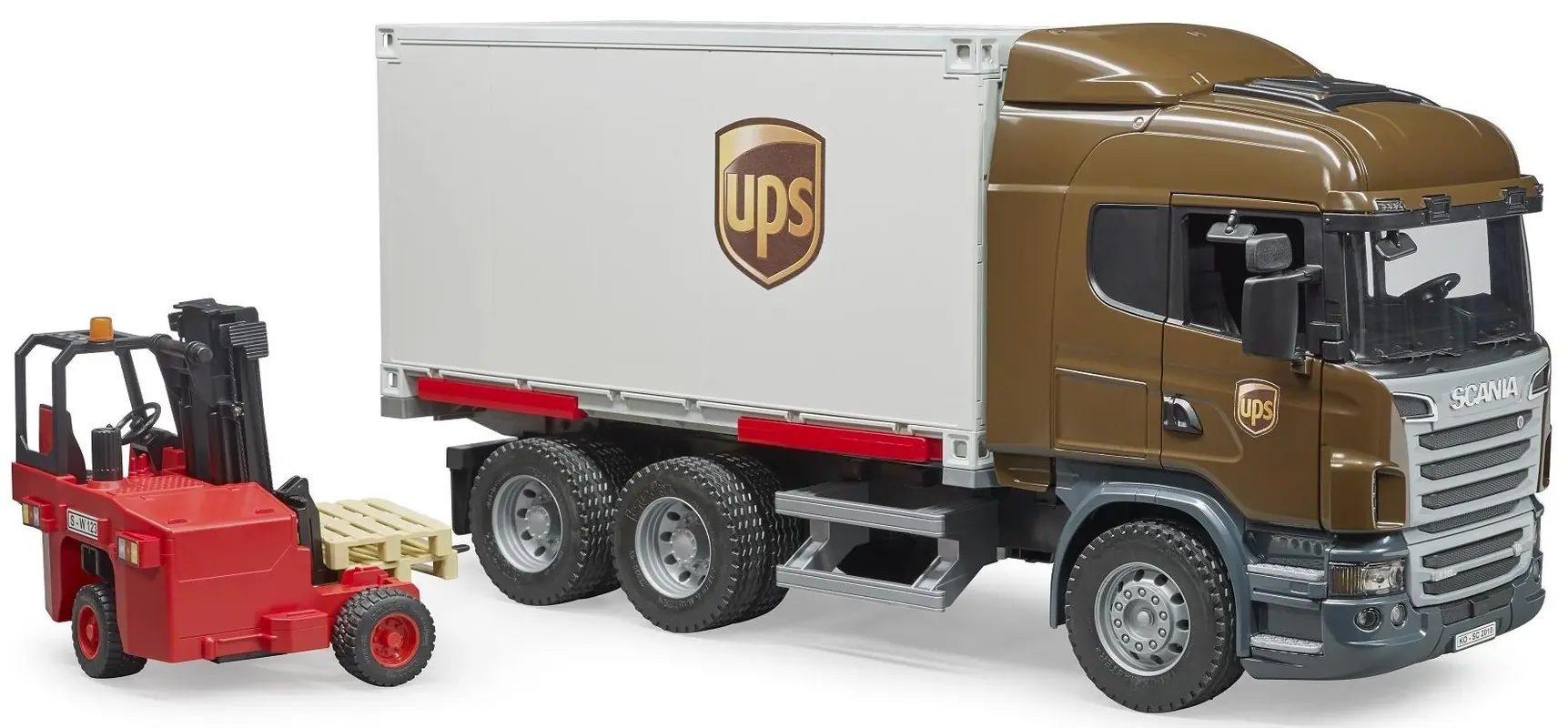 Scania R-Serie UPS Logistik- LKW mit Mitnahmestapler