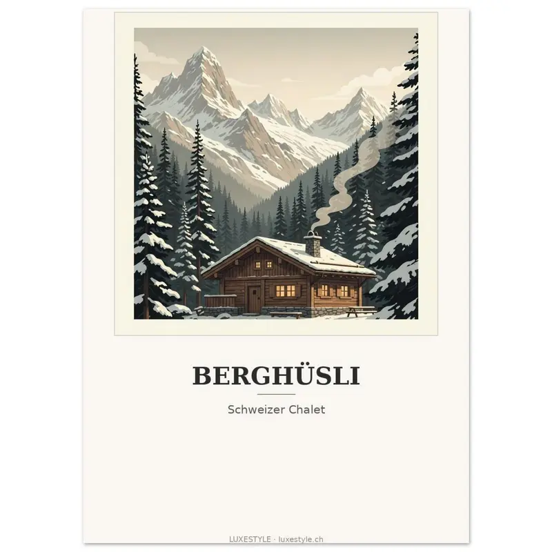 Schweiz-Poster «Chalet» · Winter-Berg-Kunstdruck