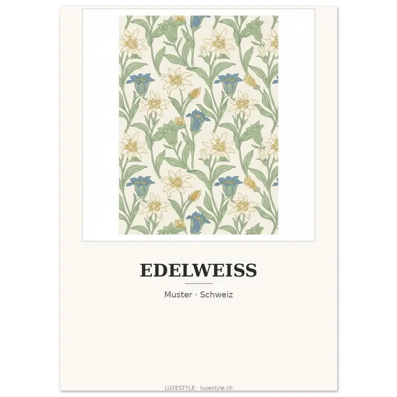 Schweiz-Poster «Edelweiss & Enzian» · Art-Nouveau-Druck