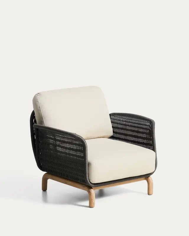Sessel Alipa aus massivem Akazienholz und dunkelgrauem Seil, FSC 100 %