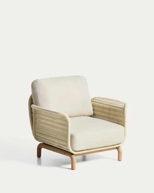 Sessel Alipa aus massivem Akazienholz und ecrufarbenem Seil, FSC 100 %