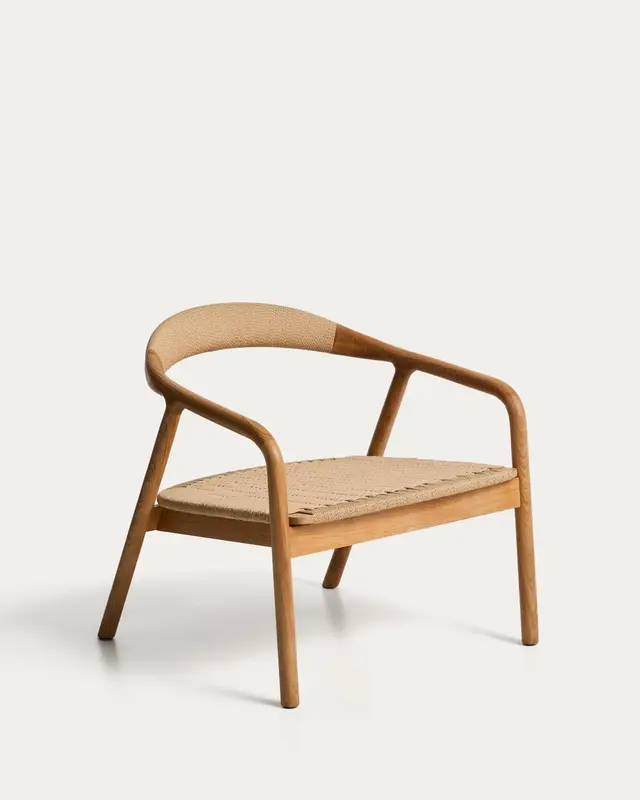 Sessel Derile aus massivem Eichenholz mit Finish in natürlichem Farbton und beigem Papierseil 100% FSC