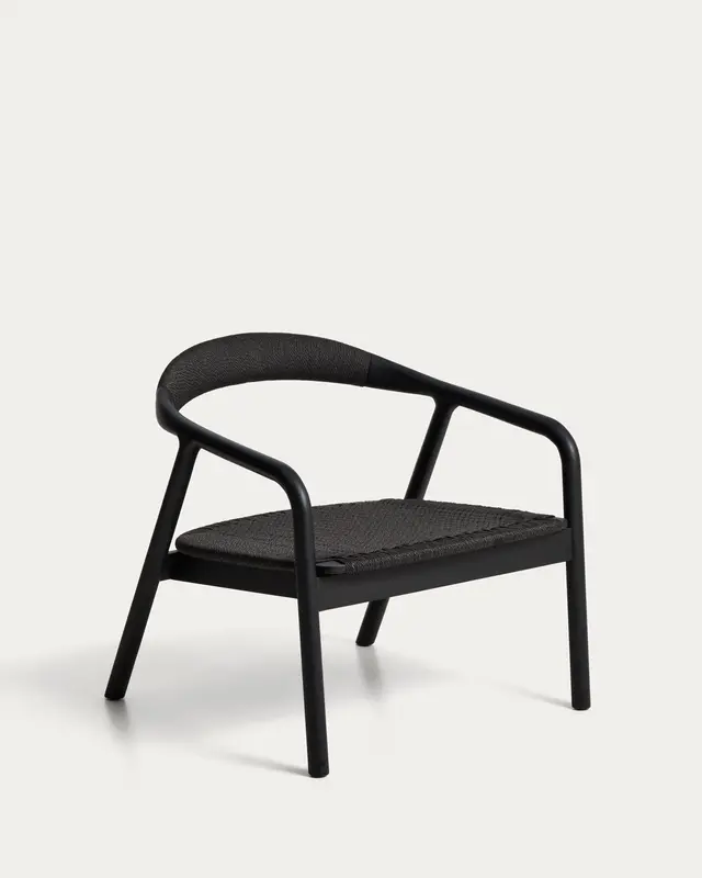 Sessel Derile aus massivem Eichenholz mit schwarzem Finish und schwarzem Papierseil FSC 100 %
