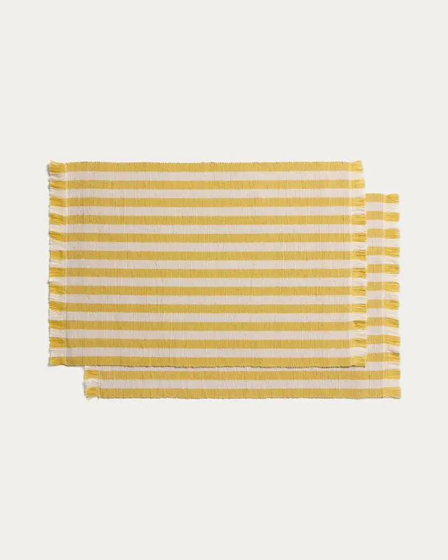 Set Daltan mit 2 Tischsets aus Baumwolle und Jute, gelb gestreift, 35 x 50 cm
