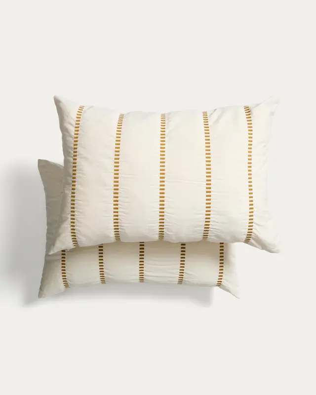 Set Lidala mit 2 Kissenbezügen aus 100 % Baumwolljacquard mit senfgelben Streifen, 40 x 60 cm
