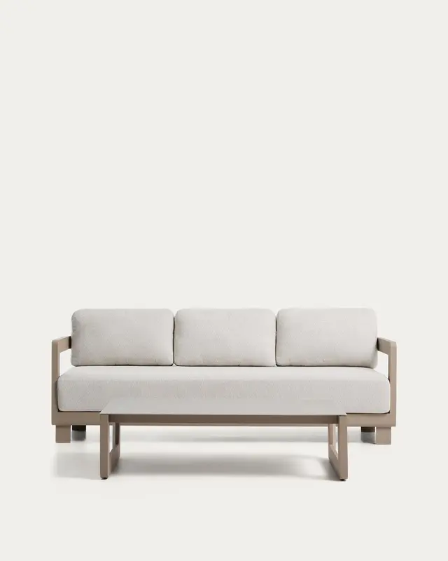 Set Nerano mit 3-Sitzer Sofa und Couchtisch aus Aluminium in Taupe