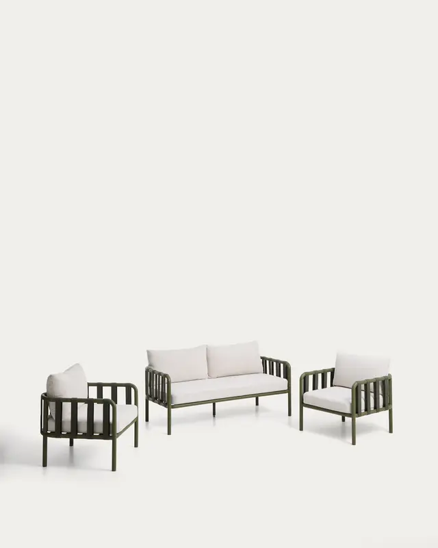 Set Omala aus einem 2-Sitzer-Sofa und 2 Sesseln mit Aluminiumgestell in Grün