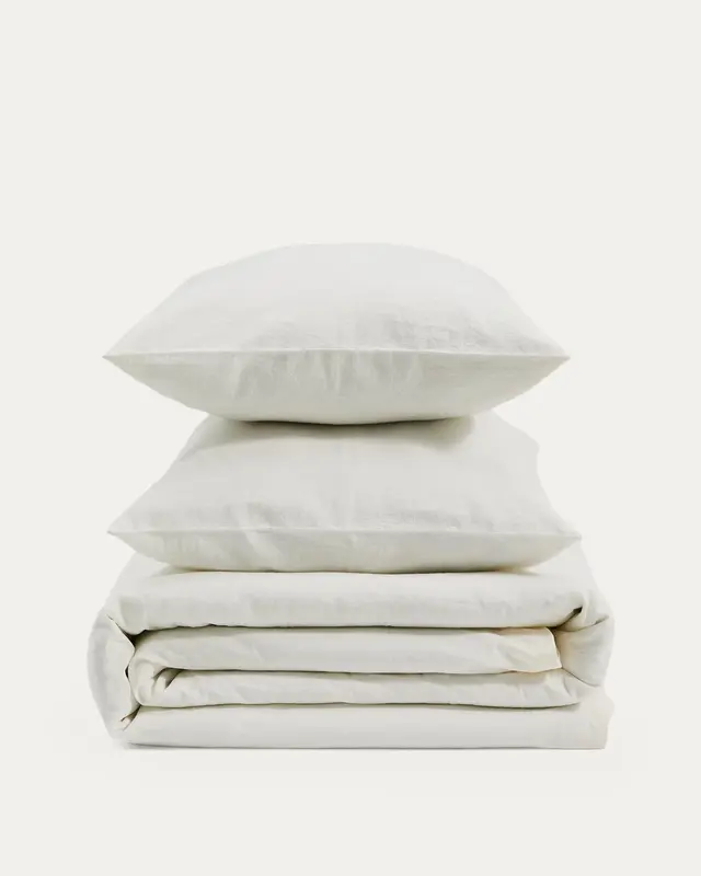 Set Simmel aus Bett- und Kopfkissenbezug aus Baumwolle und Leinen in Ecru für 180-cm-Betten
