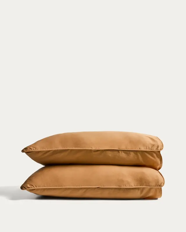 Set Sirale mit 2 Kopfkissenbezügen aus 100 % Baumwollsatin in Kupfer mit Washed-Finish, 50 x 80 cm