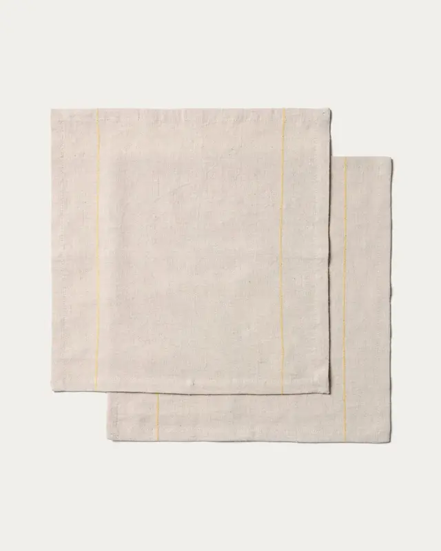 Set Ulaen mit 2 Servietten aus Baumwolle und Leinen in Beige mit gelben Streifen, 35 x 35 cm