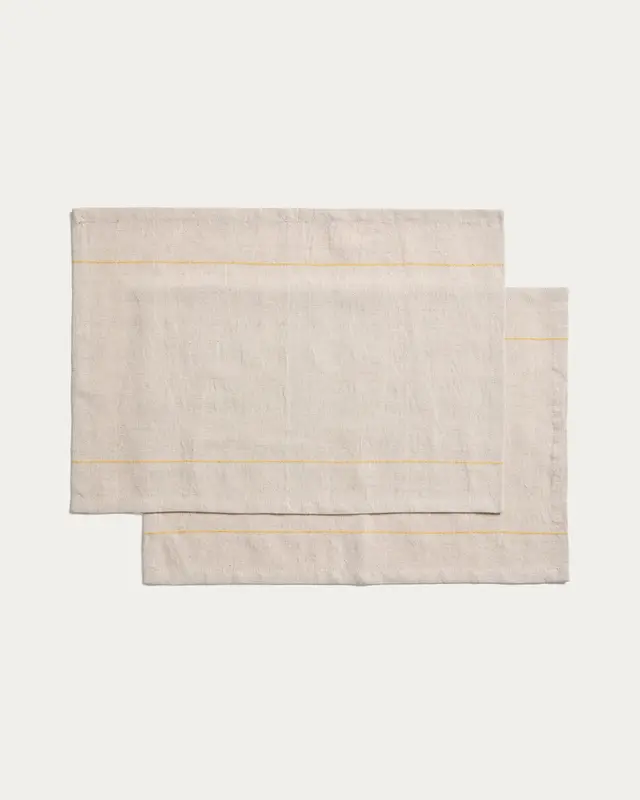 Set Ulaen mit 2 Tischsets aus Baumwolle und Leinen in Beige mit gelben Streifen, 35 x 50 cm