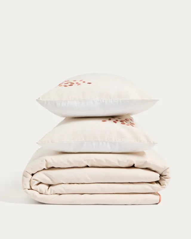 Set Virelda aus Bett- und Kopfkissenbezug aus Baumwolle und Leinen in Ecru Beige mit Stickereidetail für 180-cm-Betten
