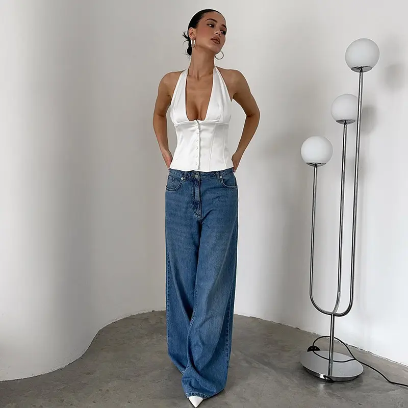 Sexy Deep-V Halter Top mit Taillenschnürung