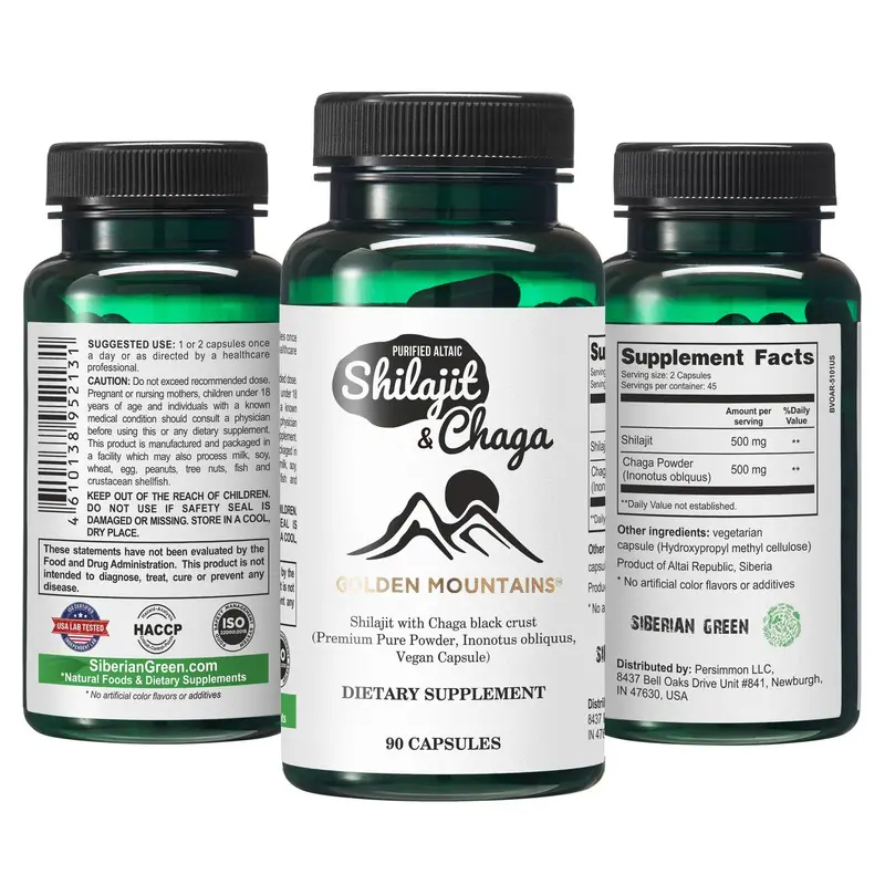SiberianGreen - Shilajit & Chaga Kapseln – Ein natürlicher Booster zur Steigerung der Immunität & Energiekapsel