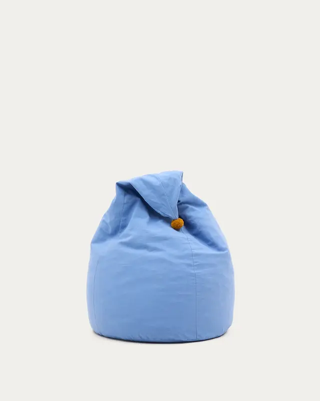 Sitzsack Olvi aus Baumwolle blau mit senffarbener Quaste Ø 60 cm