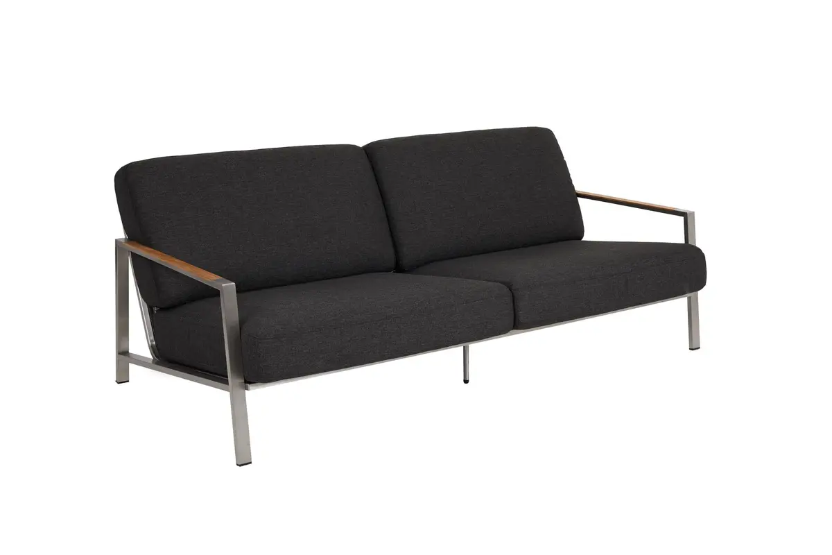 Sofa Naos, Edelstahlgestell, Armlehnenauflage Teak