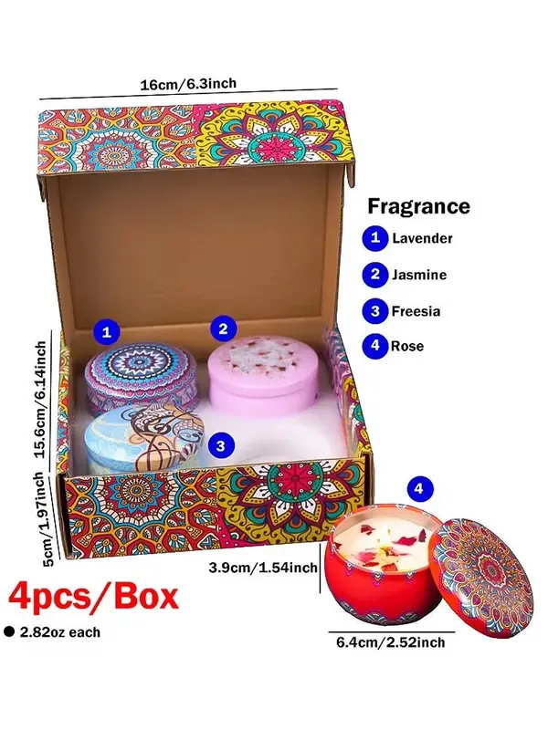 Soja-Duftkerzen 4er-Set – Vanille, Sandelholz, Lavendel & Zitrus, Premium-Geschenkbox