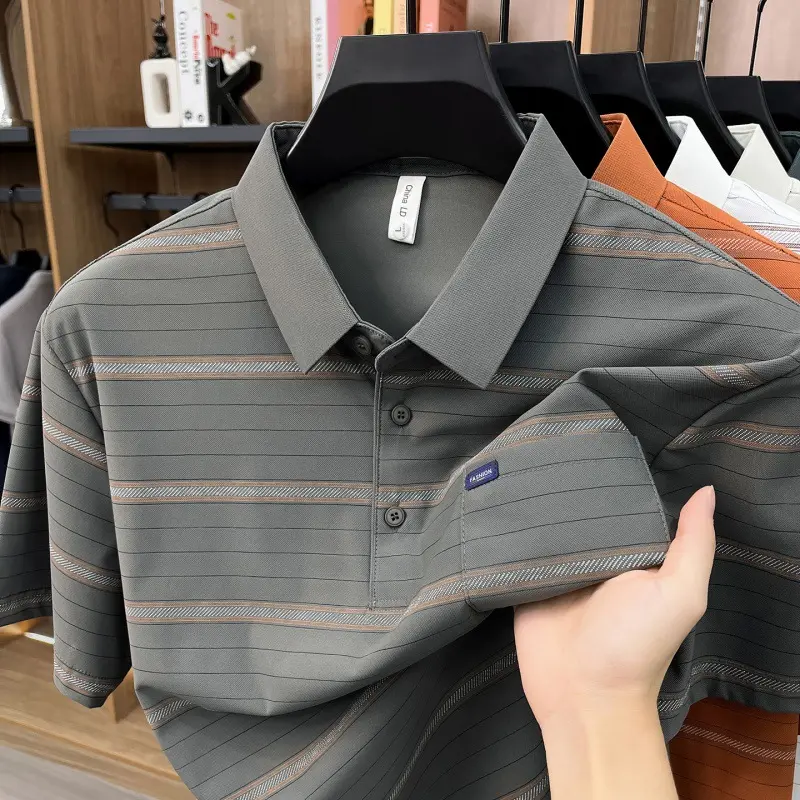 Sommer Streifen-Weitgeschnittenes Kragen T-Shirt Herren