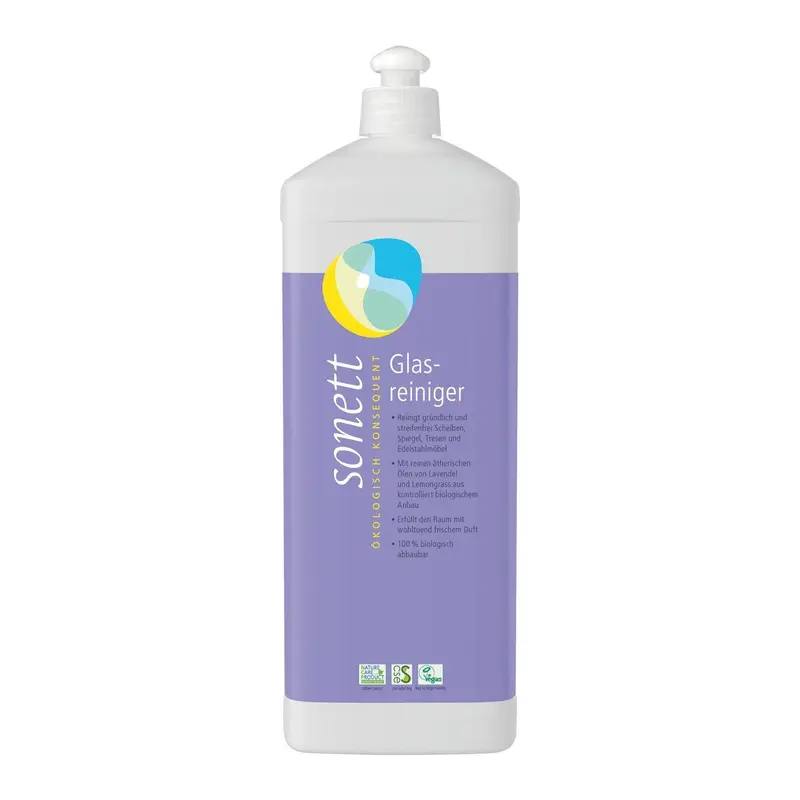 Sonett Glasreiniger Nachfüllflasche – Natürlicher Glasreiniger zum Nachfüllen für streifenfreien Glanz 1 Liter