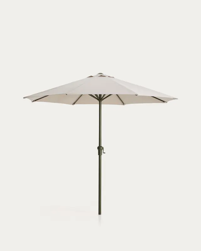 Sonnenschirm Milna in Beige mit Mittelstange und grünem Gestell aus Stahl Ø 300 cm