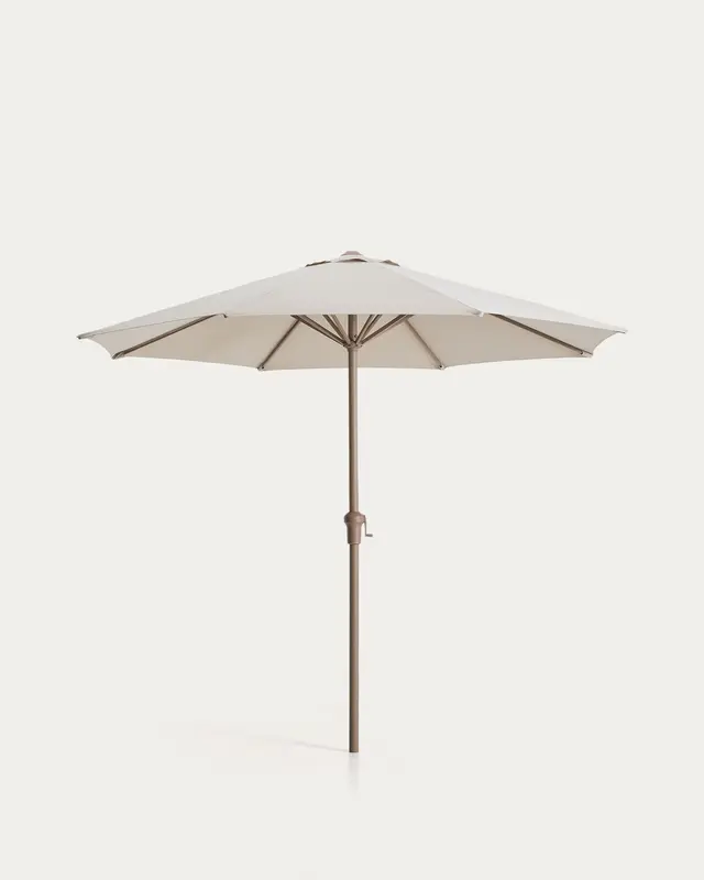 Sonnenschirm Milna in Beige mit Mittelstange und taupefarbenem Gestell aus Stahl Ø 300 cm