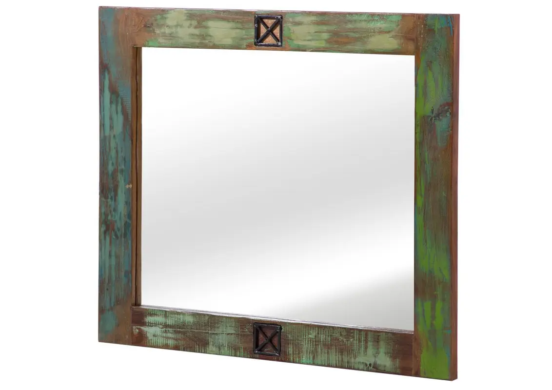 Spiegel Altholz 100x88x3 mehrfarbig lackiert NATURE OF SPIRIT