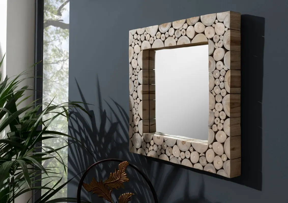 Spiegel Teak 50x50x5 weiss lackiert UNIKA