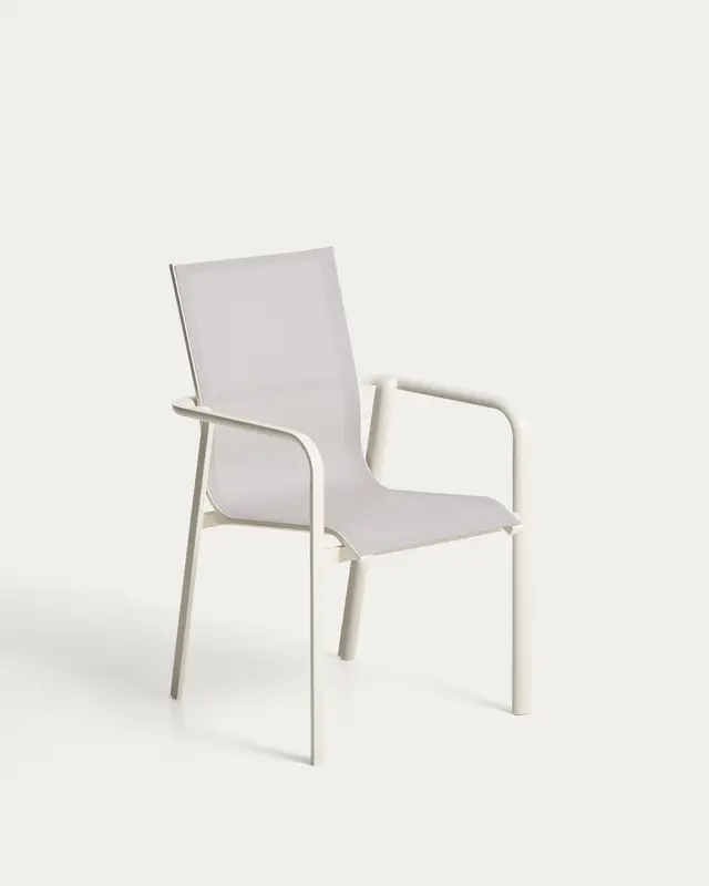 Stapelbarer Outdoor-Stuhl Canea aus beigem Texteline und Aluminium in Ecru