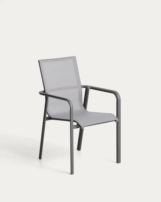 Stapelbarer Outdoor-Stuhl Canea aus grauem Texteline und Aluminium in Graphit