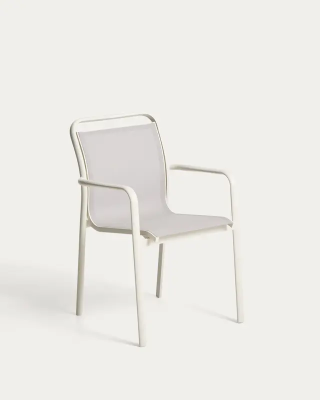 Stapelbarer Outdoor-Stuhl Luri aus Aluminium in Ecru und beigem Texteline