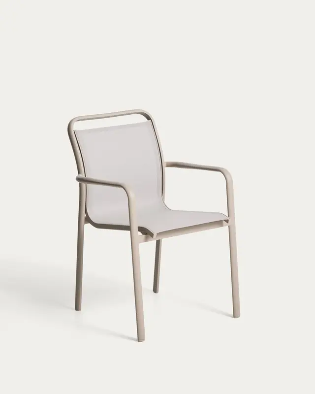 Stapelbarer Outdoor-Stuhl Luri aus Aluminium in Taupe und beigem Texteline