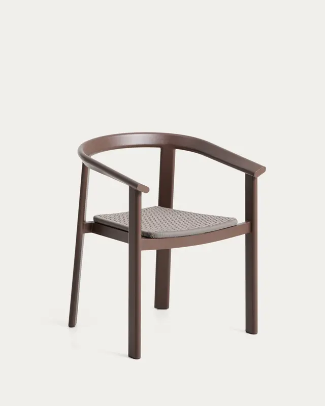 Stapelbarer Stuhl Erice aus Aluminium und braunem Seil.