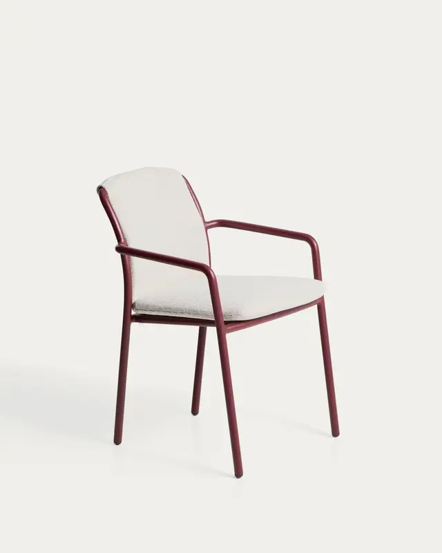 Stapelbarer Stuhl Linosa aus Aluminium in Granatrot mit beigem Kissen
