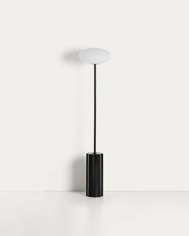 Stehlampe Idela aus Rauchglas und schwarzem Marmor