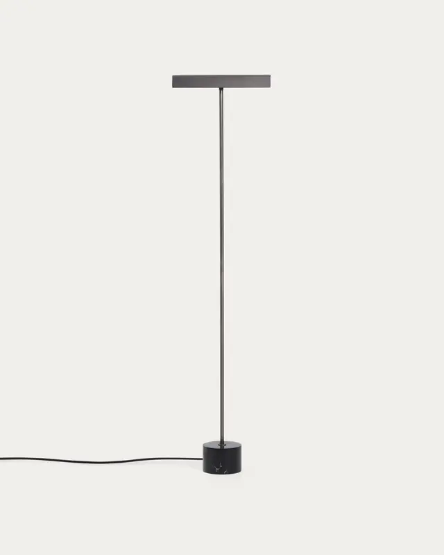Stehlampe Lynor aus gebürstetem Stahl mit schwarzem Marmorsockel