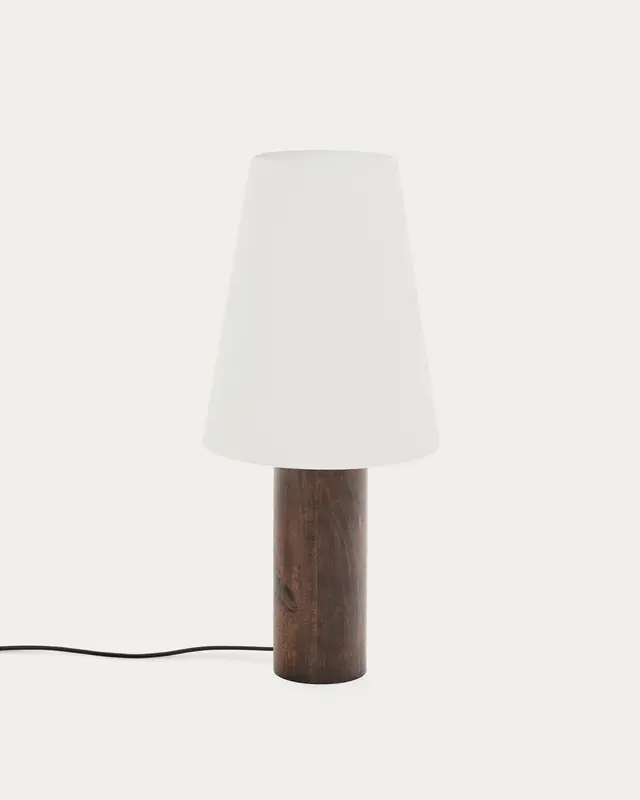 Stehlampe Marga aus massivem Gummibaumholz mit dunklem Finish