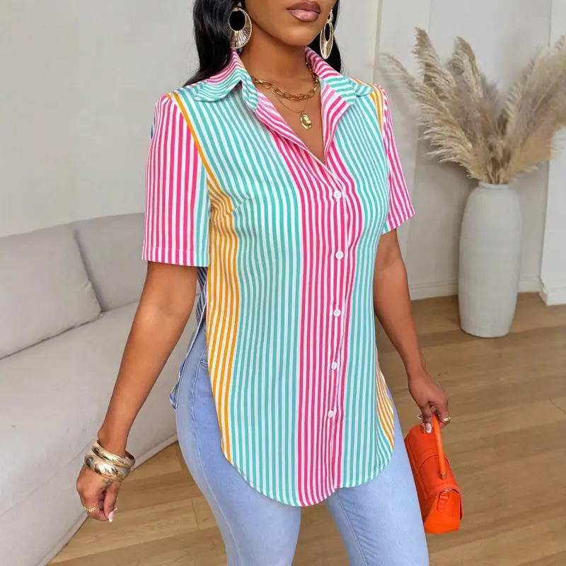 Streifen-Bluse «Marbella» · Colorblock, Kurzarm