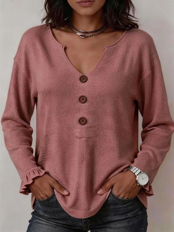 Strickpullover mit Rüschenärmeln und Knöpfen