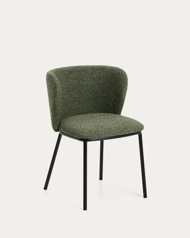 Stuhl Ciselia in dicker, dunkelgrüner Chenille mit Stahlbeinen mit schwarzem Finish, FSC Mix Credit