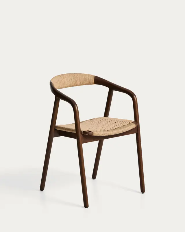 Stuhl Derile aus massivem Eichenholz mit Nussbaum-Finish und beigem Papierseil 100% FSC