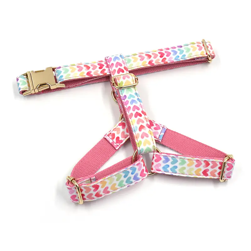 Süßer Rosa Hundegurt mit Goldknopf und Herzkette