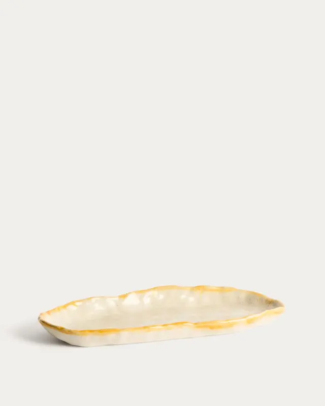 Tablett Belor aus Keramik in Weiss, 31,8 x 13 cm
