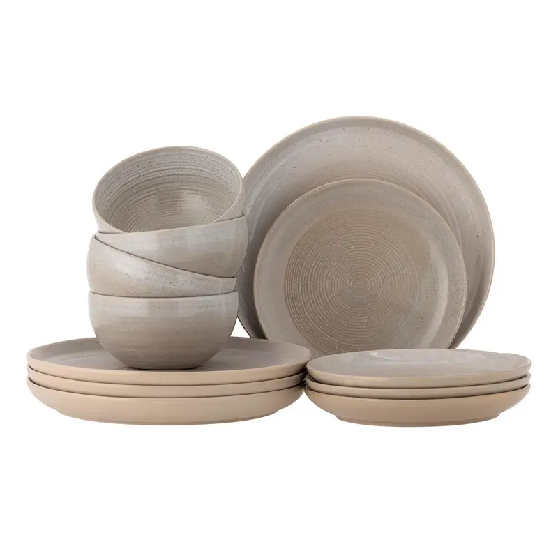 Taupe Geschirrset, Grau, Steingut